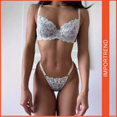 Women's Embroidery Steel Ring Bra Two-Piece Lingerie